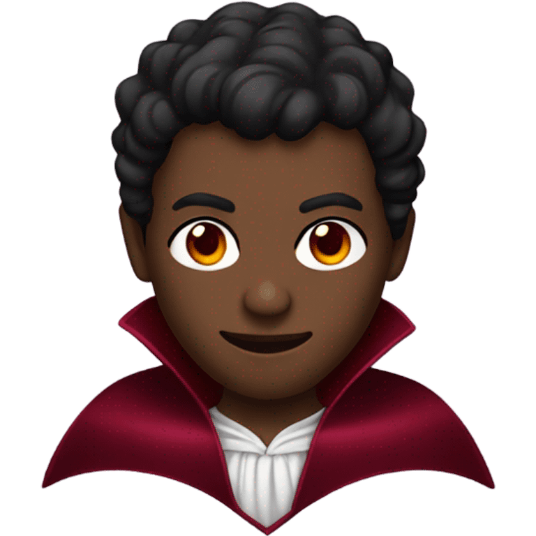 vampire, with brown skin red eyes, wearing a burgundy and red  cape emoji