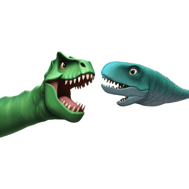 Dinosaur fist bumping a fish in space emoji