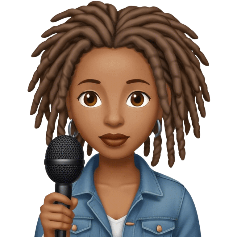 Black woman with locs with microphone emoji