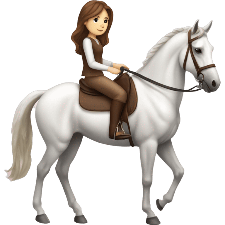 Horse back riding Girl with Brown Hair and a white Horse  emoji