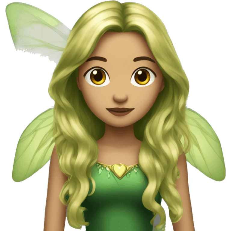 Beautiful, fairy, gold, dark green, green, long hair, big wings emoji