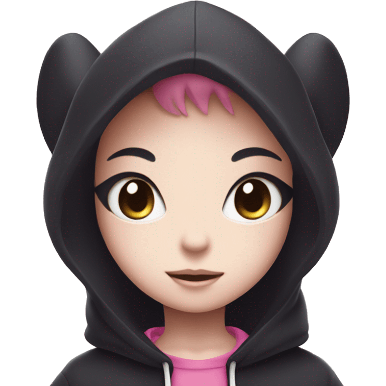 Kuromi wearing black hoodie with pink skull emoji