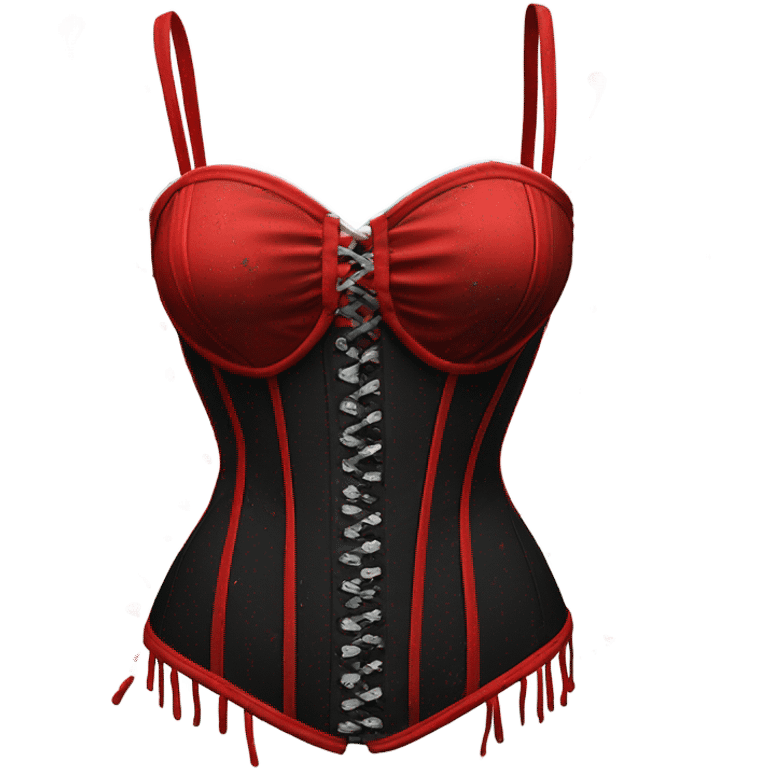 Red and black corset top with bikini bottom splattered with white paint  emoji