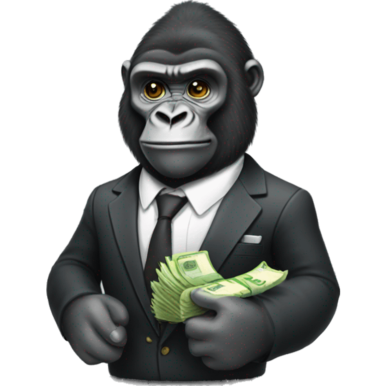 a gorilla wearing a suit and holding money emoji