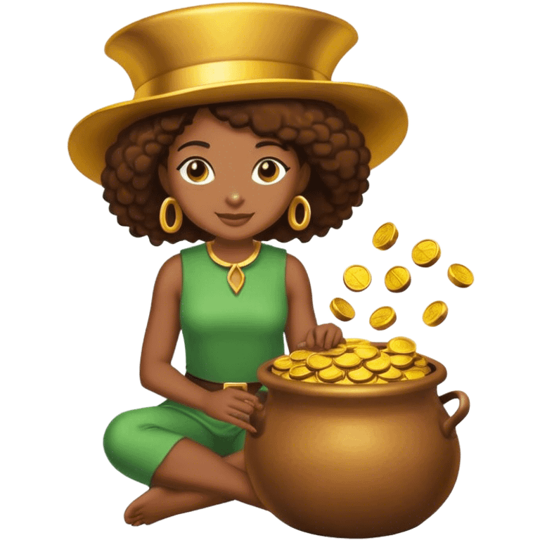 black woman sitting on a pot of gold emoji