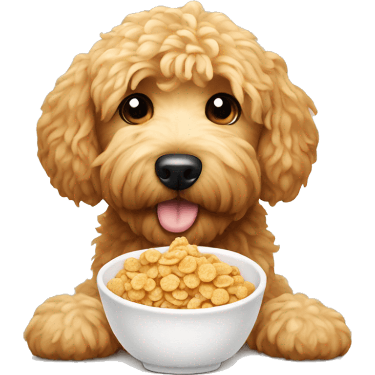 Mini golden doodle eating cereal  emoji