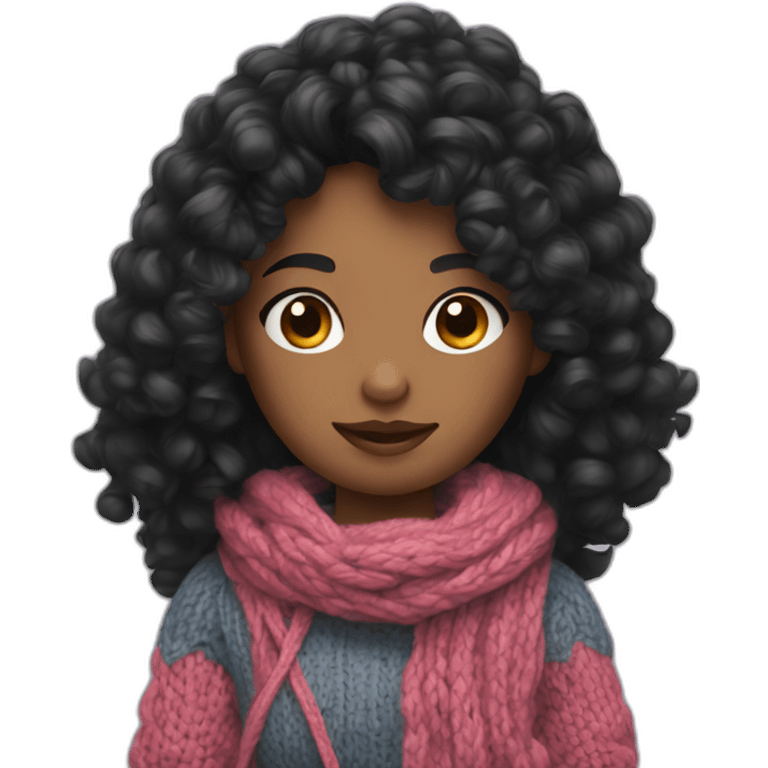 girl with curly mid black hair knitting emoji