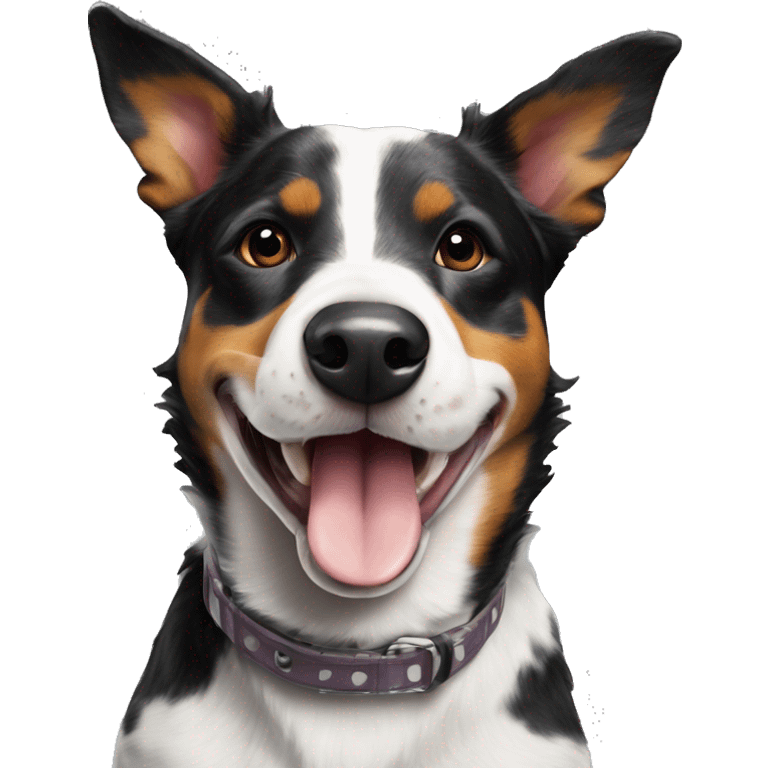 Australian black and white cattle dog with its tongue out  emoji