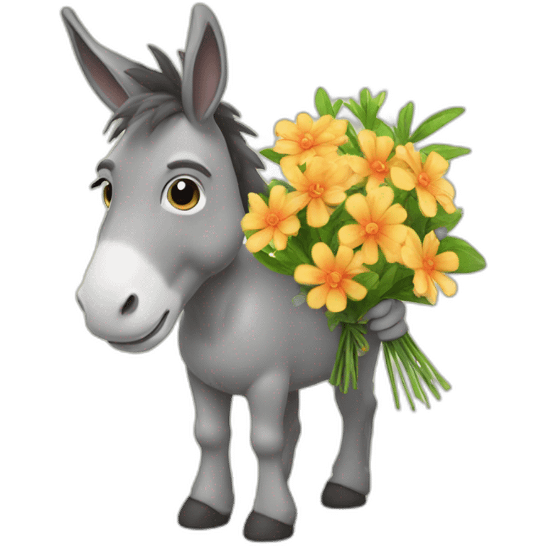 donkey with a bouquet of flowers emoji