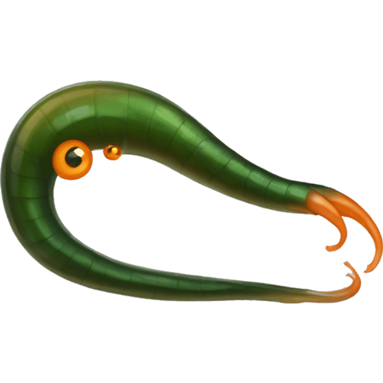 Eight-eyed Dark green and orange leech with oral suction and caudal suction emoji