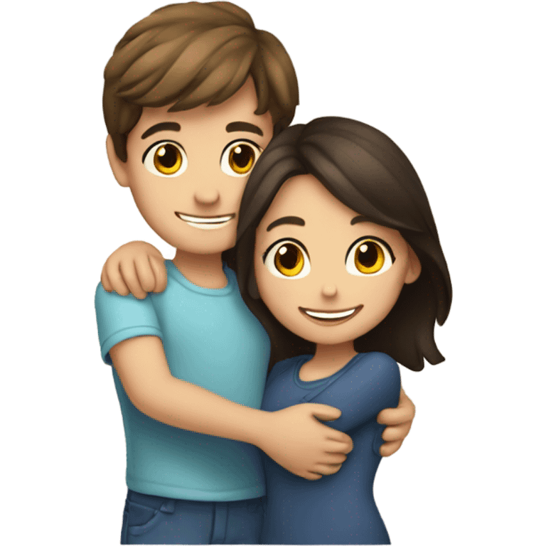 Brunette boy and girl hugging and smiling emoji