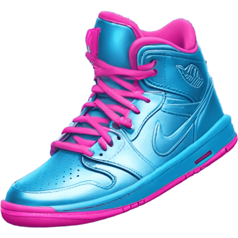 Realistic pair of metallic sky blue and hot pink Jordan basketball sneakers. emoji