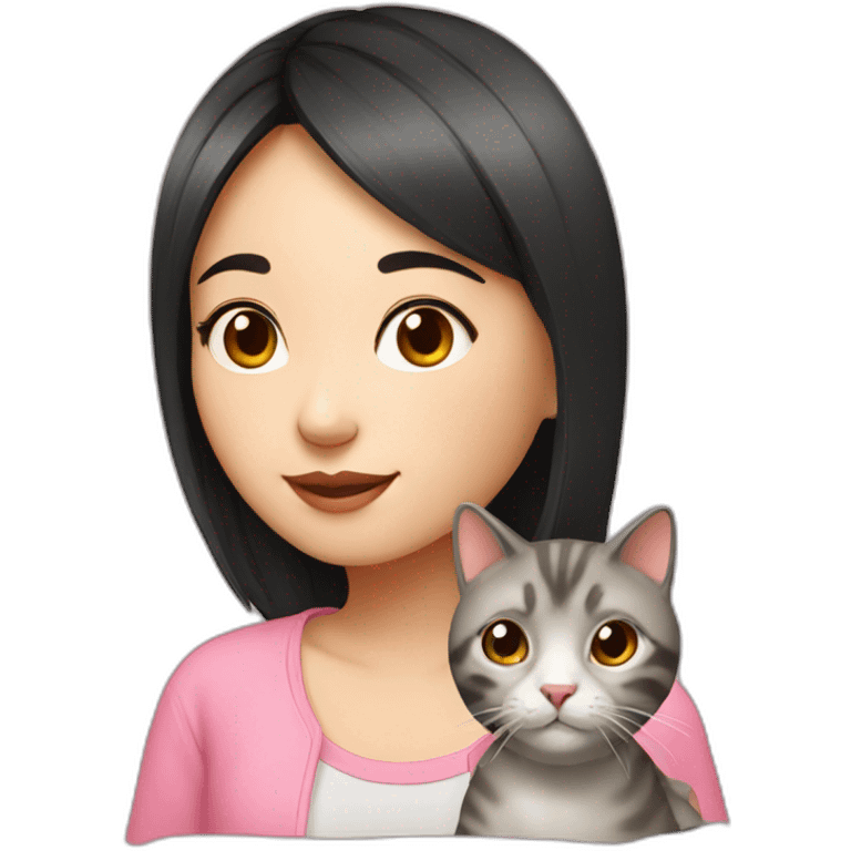 chinese girl with a cat heat emoji