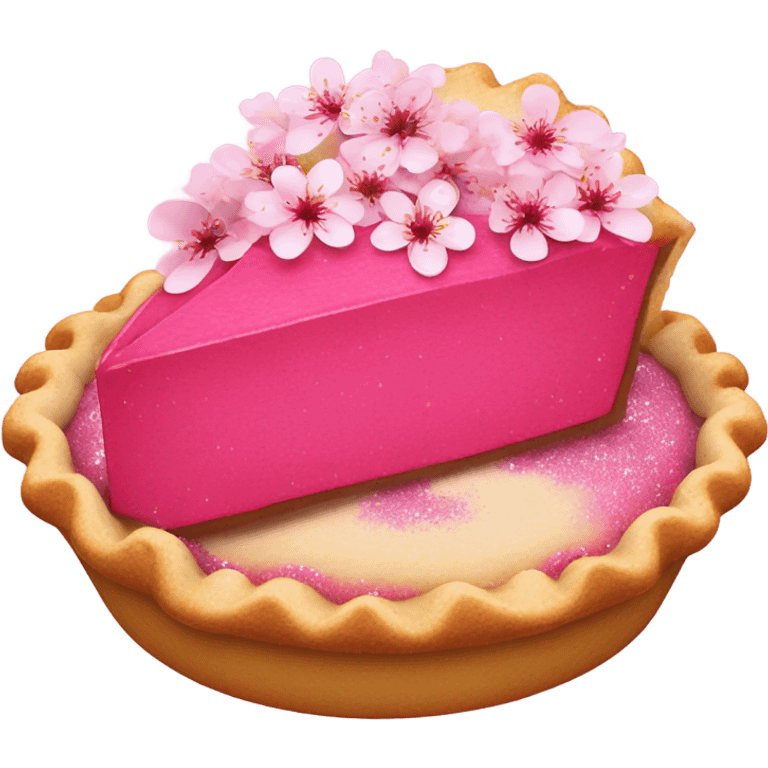 Hot pink pie with cherry blossoms and glitter  emoji