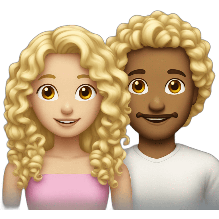 a couple of a blond curly girl with chaten man emoji