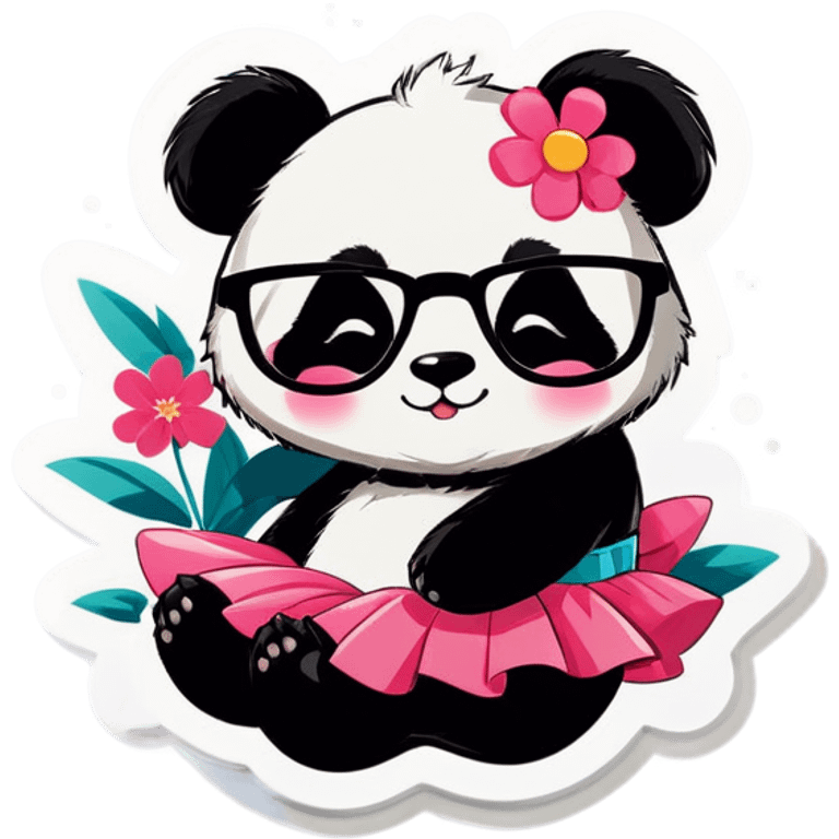  Cute female Panda wearing a tutu and glasses with a flower above 1 ear sleeping  emoji