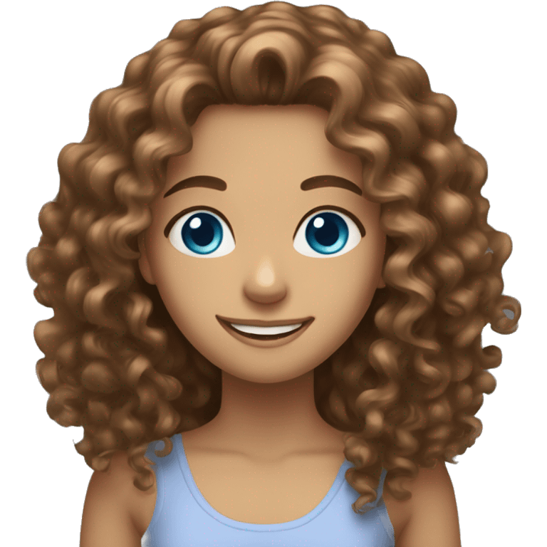 Long Brown Curly hair with blue eyes girl smiling emoji