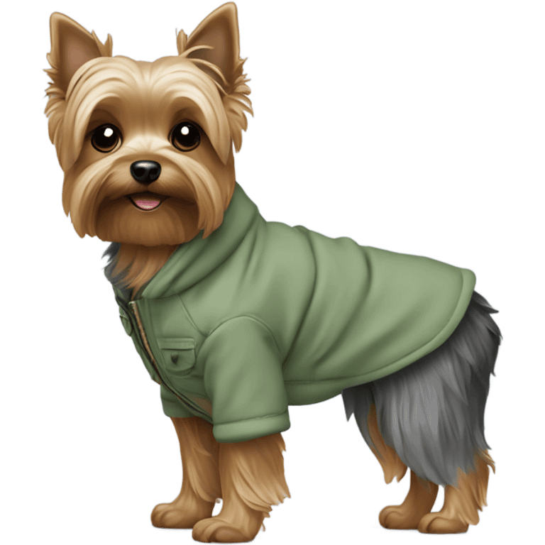 Yorkie in a sage green jacket  emoji