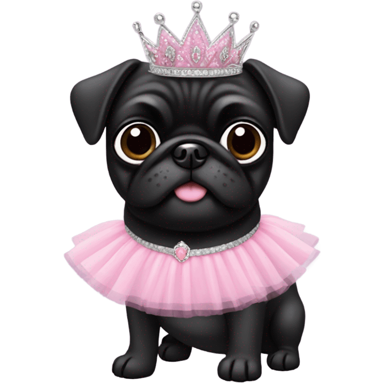 Black pug as a princess in pink tutu emoji