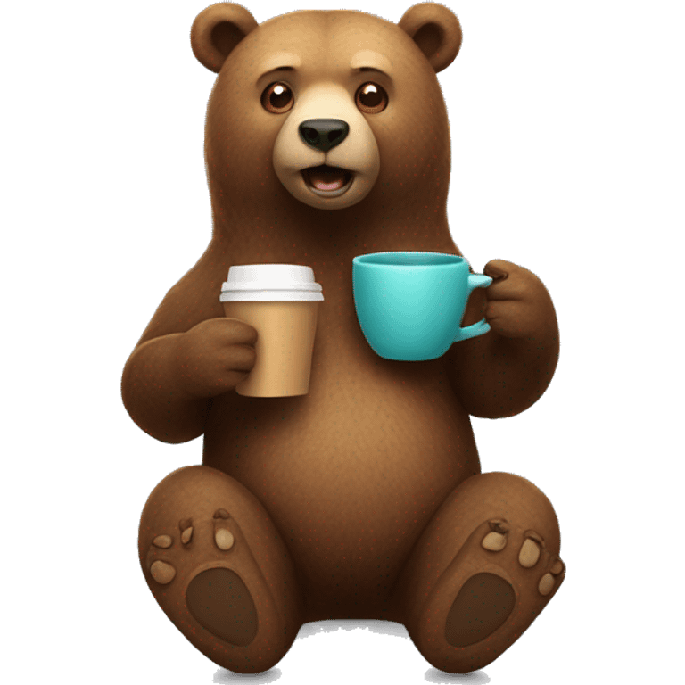 The bear is holding a glass of coffee in his hands emoji