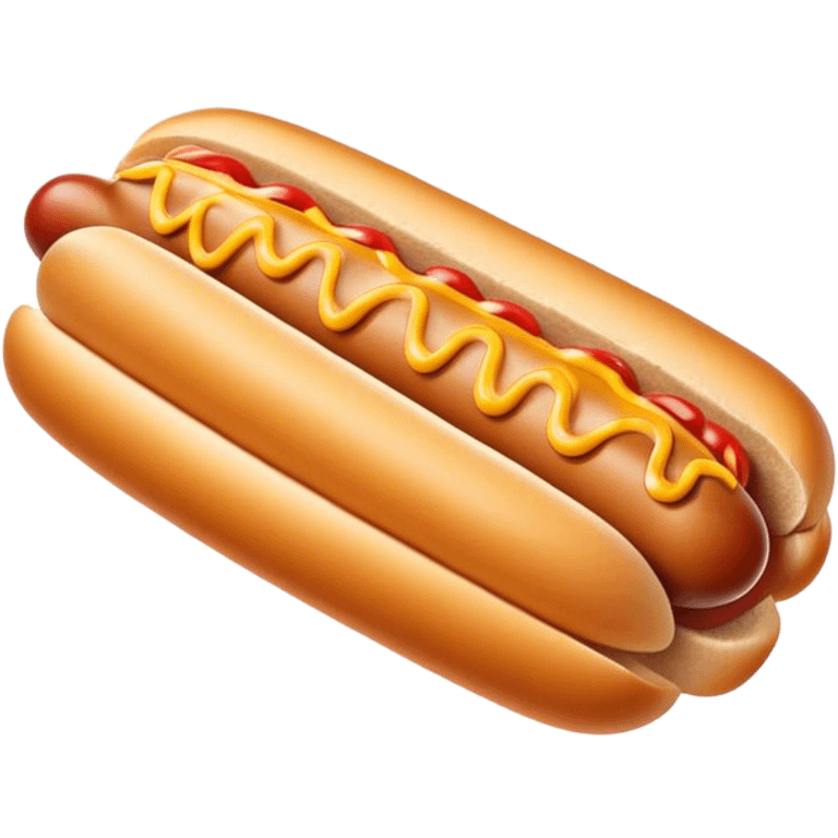 Cinematic classic hot dog, nestled in a soft toasted bun, drizzled with mustard and ketchup, juicy and flavorful, warm golden tones, ultra-detailed and mouthwatering. emoji