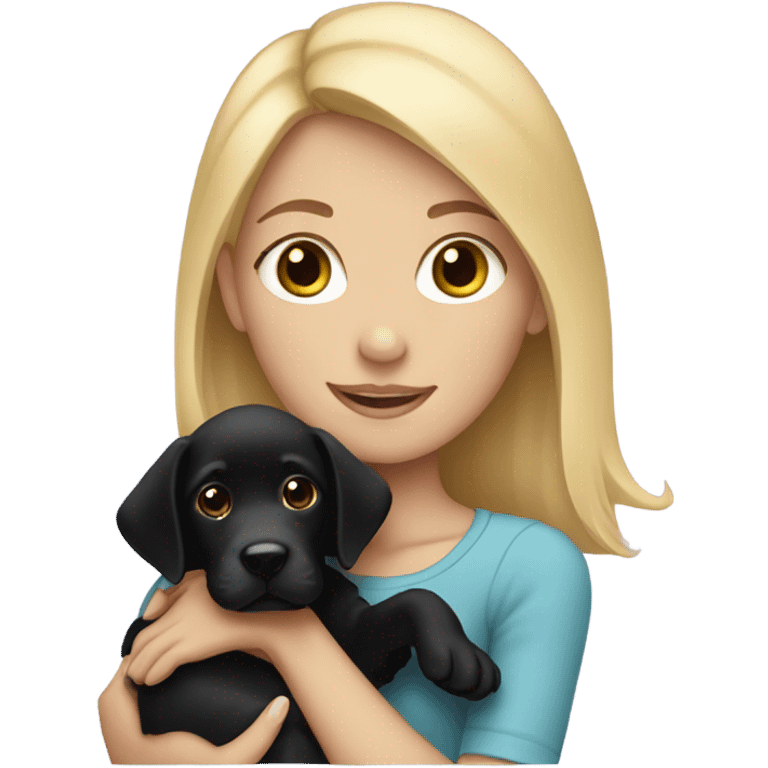 Blonde girl with black lab puppy emoji