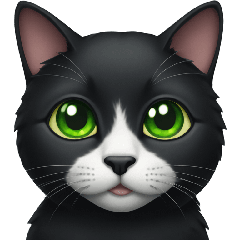 A black cat with green eyes is lying emoji