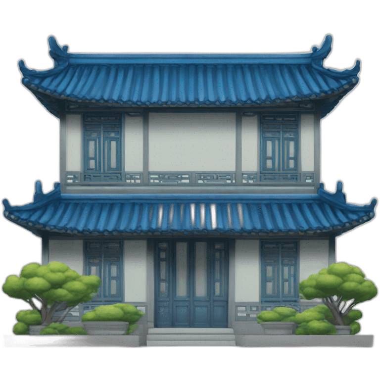 the facade of a medium-sized Chinese-style house with a blue roof emoji