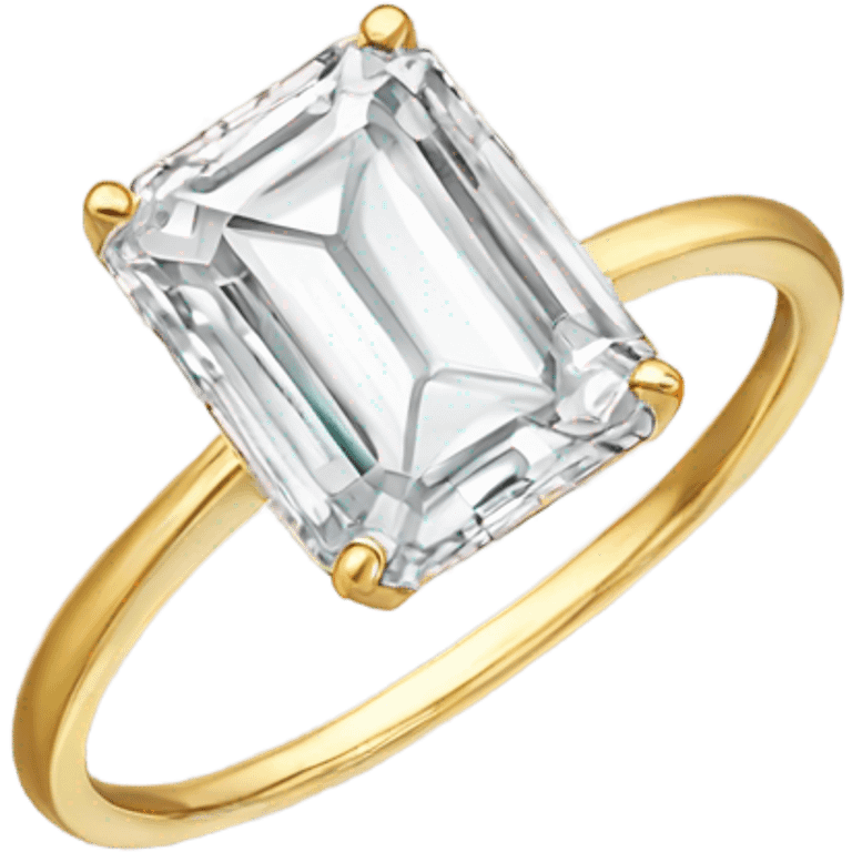 Emerald cut single diamond ring with thin gold band emoji