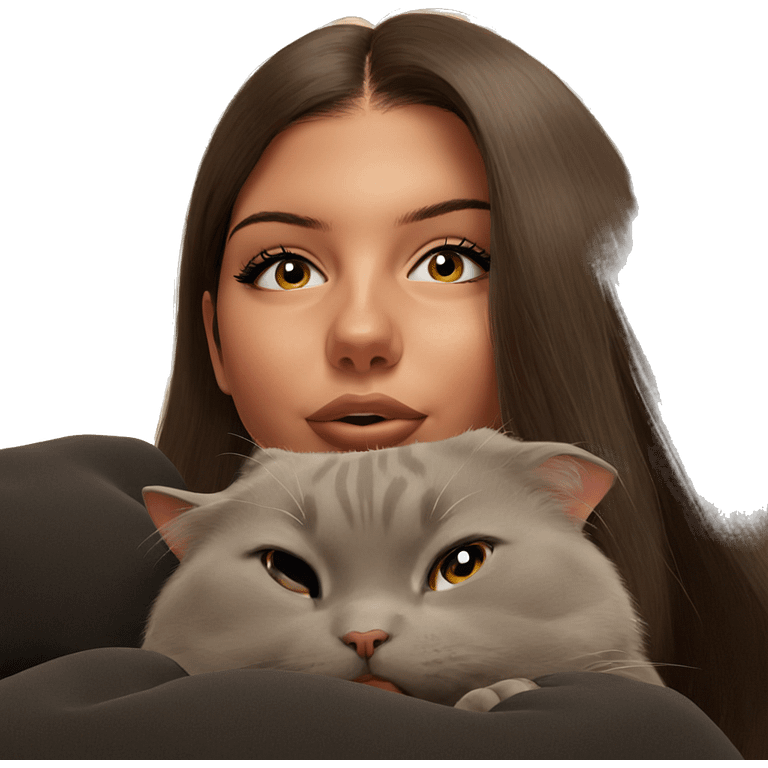 girl with cat looking on emoji