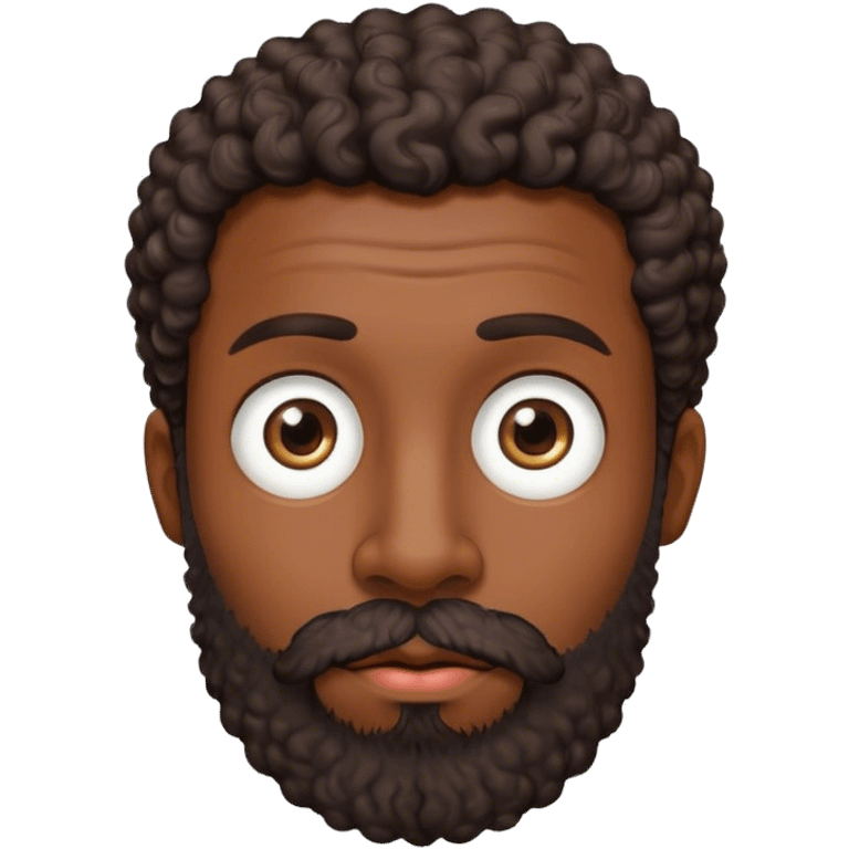 Dark brown male, short curly dark brown hair, big eyes, hight nose, thick lips, full beard emoji