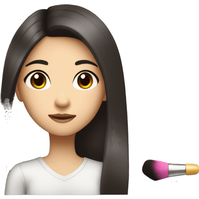 Asian girl long brunette hair dark brown eyes putting on make up  emoji