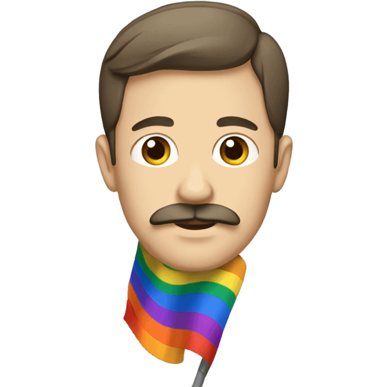 Guy with skinny mustache with pride flag emoji