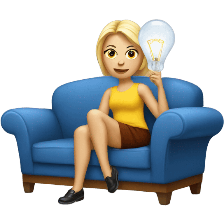 a russian woman with a lightbulb resting in a sofa  emoji