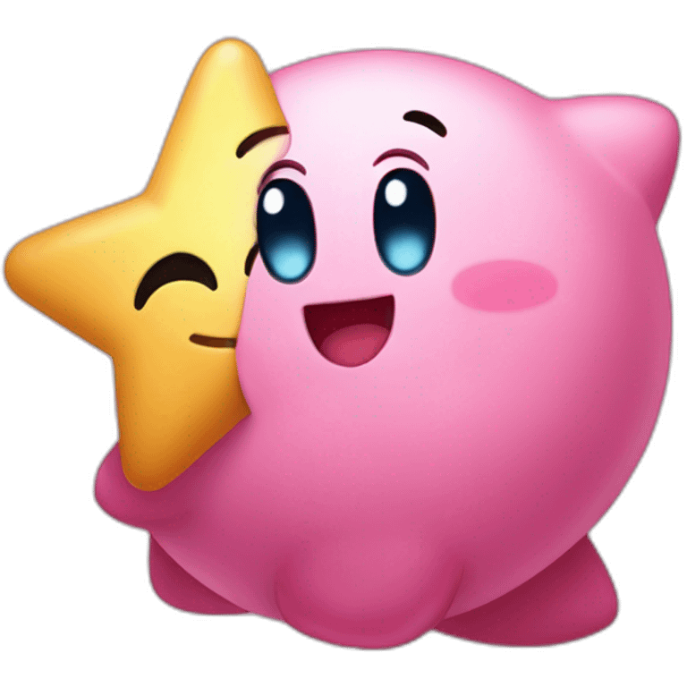 cute happy Kirby holding a star emoji