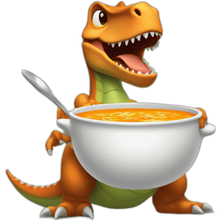 dinosaur holding a bowl of soup emoji