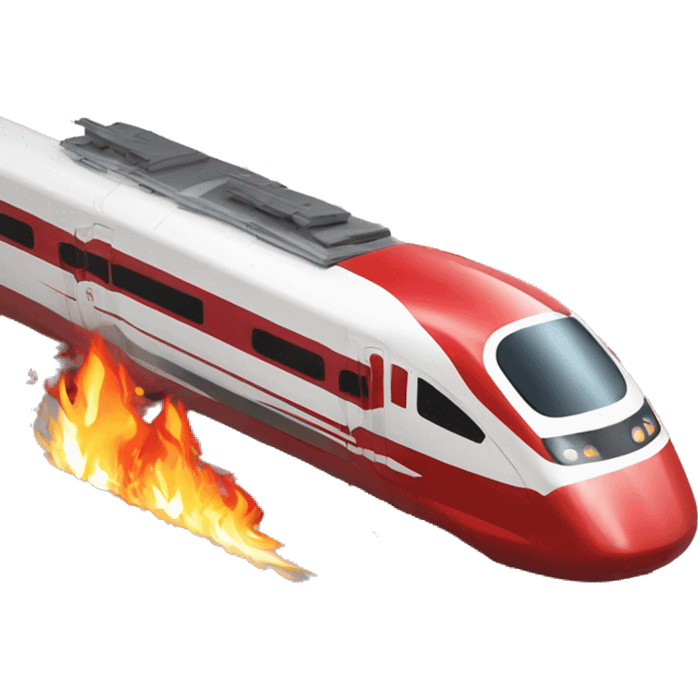 red and white modern bullet electric train on fire emoji