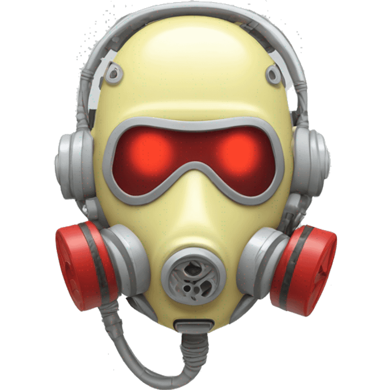 Pastel light yellow round male cyborg head with red respirator mask and circuits emoji