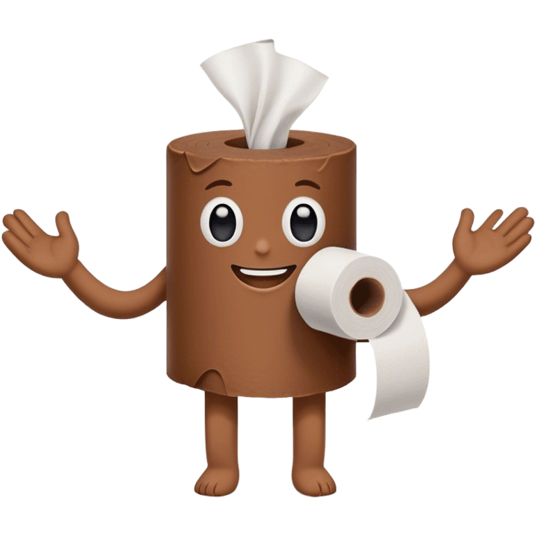 ONE brown poop holding hands with ONE toilet paper roll, standing , smiling, friends emoji