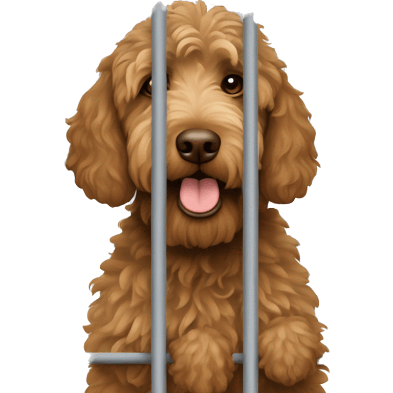 Brown labradoodle in jail behind bars emoji