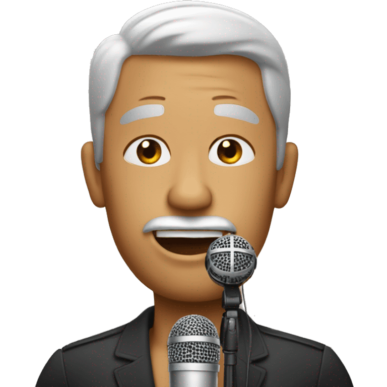 Man with microphone singing with no mustache emoji