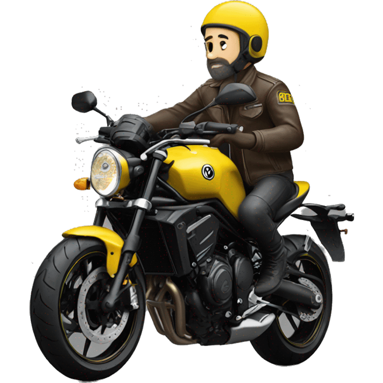 A boy on a yellow yamaha xsr motorcycle emoji