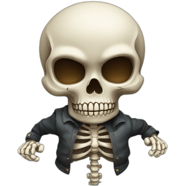 Skull head with a running body and clothes that have bones on the garments emoji