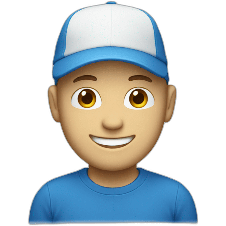 white face smiling wearing a blue cap with a body wearing a blue t-shirt emoji