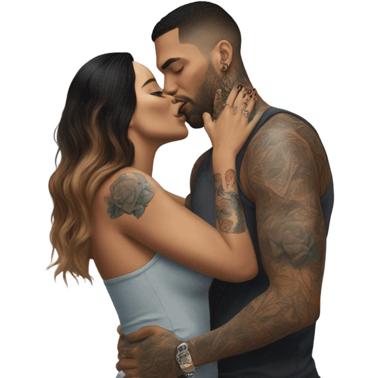 Photo Realistic beautiful woman kissing a very handsome tattooed man emoji