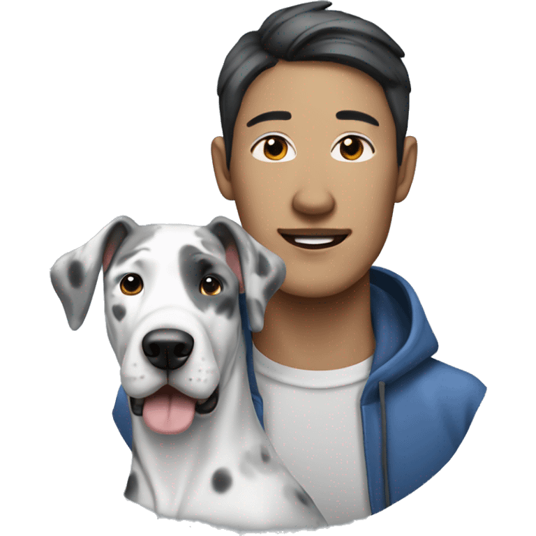 Asian man next to blue Merle great dane emoji