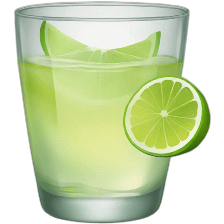 A single tequila glass with slice of green lemon piece on it emoji