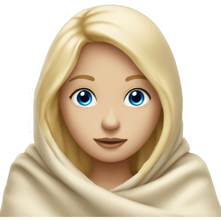 blonde girl with blue eyes underneath a cream colored blanket  emoji