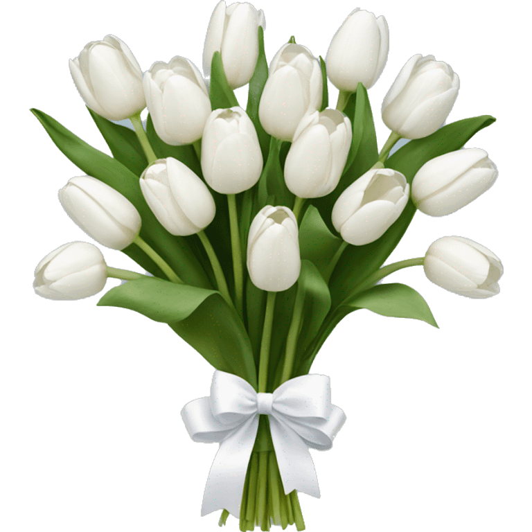 Bouquet of white tulips with a white bow  emoji