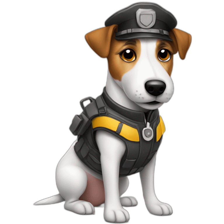 a jack russell terrier dog who works as a switchman and wears a bulletproof vest emoji